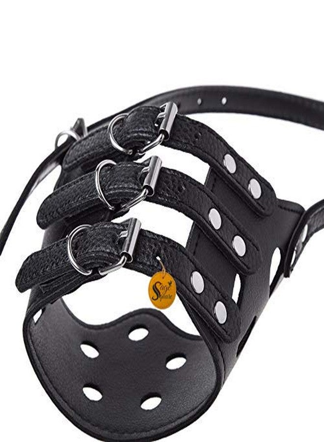 سايج سكوير كمامة جلدية مربعة قابلة للتعديل من Sage مع فتحات للتهوية والشرب، غطاء للفم، طوق أمان للحيوانات الأليفة للكلاب والجراء والقطط (أسود) (المقاس: XL) - Image 2